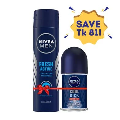 Nivea Fresh Active Body Spray And Cool Kick Roll On Combo 104836