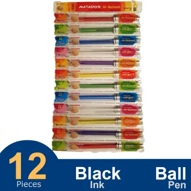 Matador Hi-School Ball Pen Black Ink 12 Pcs